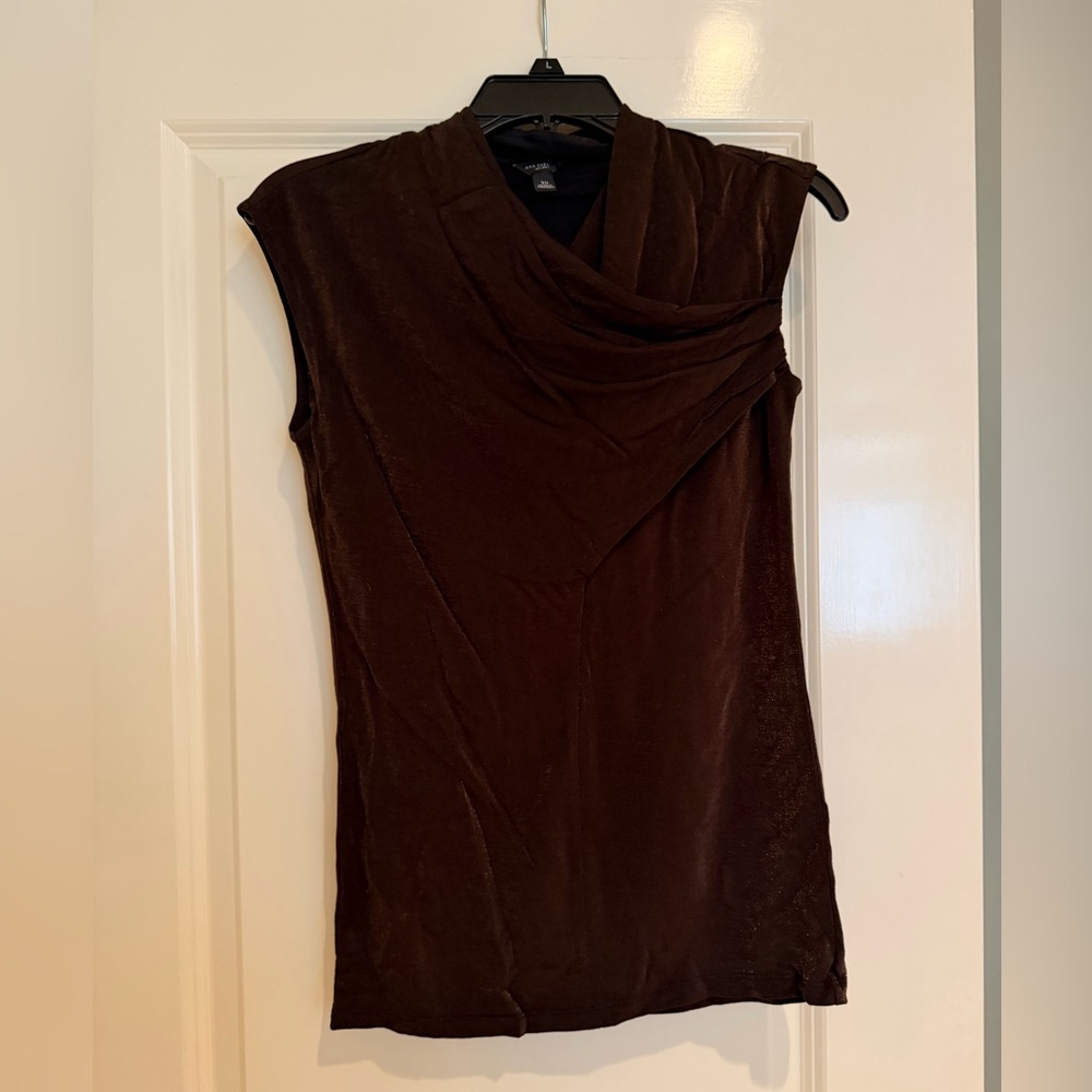 Ann Taylor Sleeveless Drape Neck Top in Deep Brown